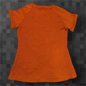 Orange Textured Waffle Knit Women's Top